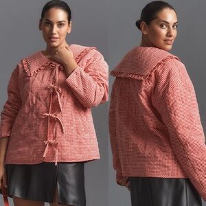 NWT Anthropologie Maeve The Hazel Quilted Gingham Jacket Red White